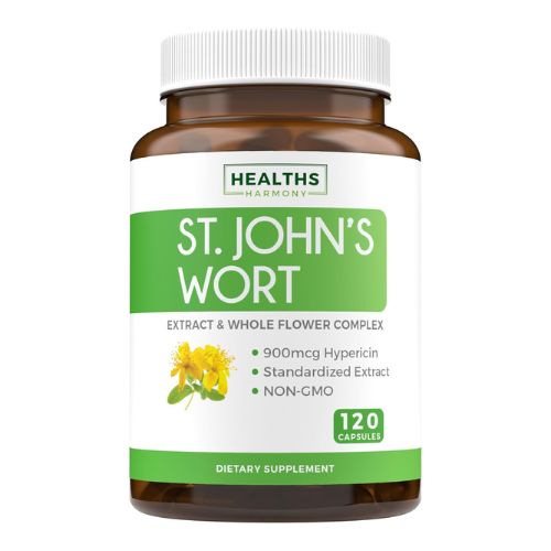 St. John's Wort - 120 Capsules (Non-GMO) Effective St Johns Wort Capsules - Powerful 900mcg Hypericin - Standardized Extract & Whole Herb Supplement - No Oil, Pills, Tea, Tincture - 500mg Per Capsule