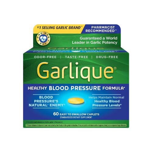 Garlique Garlic Extract Supplement, Healthy Blood Pressure Formula, Odorless & Vegan, 60 Caplets