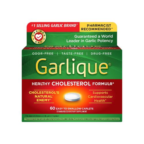 Garlique Garlic Extract Supplement, Healthy Cholesterol Formula, Odorless & Vegan-Friendly, 60 Caplets