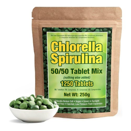 Good Natured Premium Spirulina and Chlorella Capsules 1,250 Tablets, Non-GMO, Vegan Organic Chlorella Tablets, Sunlight Grown, Cracked Cell Wall, High Protein, Heavy Metal Detox