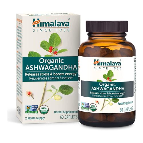 Himalaya Organic Ashwagandha, 60 Day Supply, Herbal Supplement for Stress Relief, Energy Support, Occasional Sleeplessness, Organic, Non-GMO, Vegan, Gluten Free, 670 mg, 60 Caplets