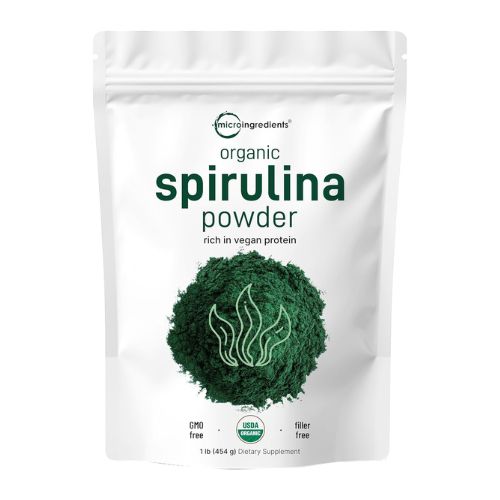 Micro Ingredients Organic Spirulina Powder, 16 Ounce, Raw Spirulina (Arthrospira Platensis), The Richest Sources of 70% Vegan Protein, Containers Minerals, Vitamins, Non-GMO & Non-Irradiation