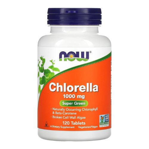 NOW Supplements, Chlorella 1000 mg with naturally occurring Chlorophyll, Beta-Carotene, mixed Carotenoids, Vitamin C, Iron and Protein, 120 Tablets