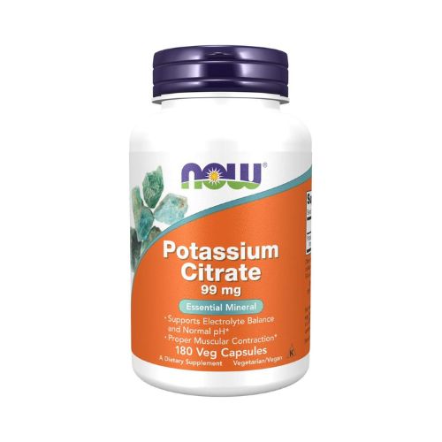 NOW Supplements, Potassium Citrate 99 mg, Supports Electrolyte Balance and Normal pH, Essential Mineral, 180 veg Capsules