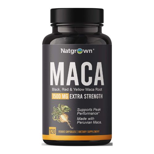 Natgrown Organic Maca Root Powder Capsules 1500 mg with Black + Red + Yellow Peruvian Maca Root Extract Supplement for Men and Women - Vegan Pills