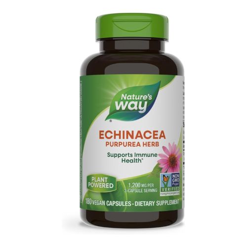 Nature's Way Echinacea Purpurea Herb, Immune Support, 1,200 mg per 3- Capsule Serving, Non-GMO Project Verified, Vegan, 180 Capsules