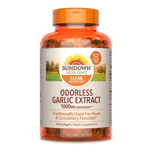 Sundown Odorless Garlic Supplement, 10 mg, Equivalent to 1000mg Garlic Bulb, 250 Softgels