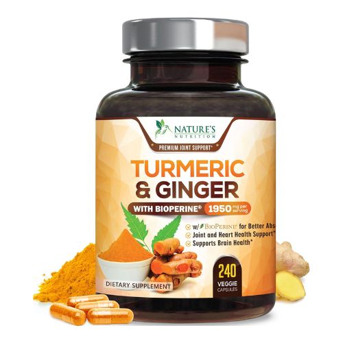 Turmeric Curcumin with BioPerine & Ginger 95% Curcuminoids 1950mg - Black Pepper Extract for Max Absorption, Nature's Joint Support Supplement, Herbal Turmeric Pills, Vegan Non-GMO - 240 Capsules