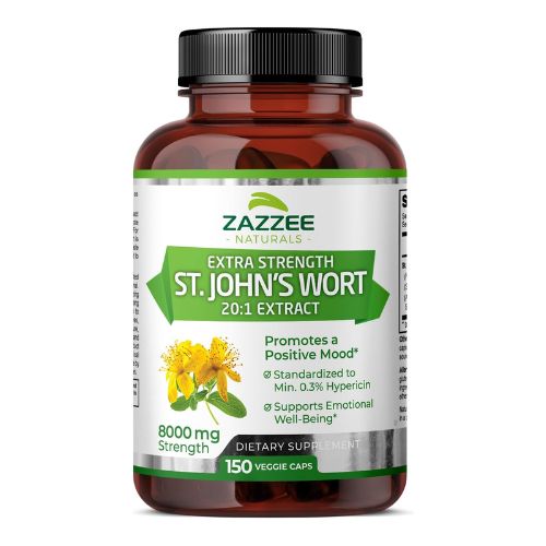 Zazzee Extra Strength St. John’s Wort 20:1 Extract, 8000 mg Strength, 0.3% Hypericin, 150 Vegan Capsules, 5 Month Supply, Concentrated, Standardized 20X Extract, 100% Vegetarian, Non-GMO, All-Natural