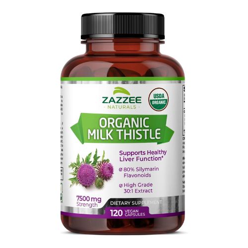 Zazzee USDA Organic Milk Thistle 30:1 Extract, 7500 mg Strength, 120 Vegan Capsules, 80% Silymarin Flavonoids, Standardized and Concentrated 30X Extract, 100% Vegetarian, All-Natural and Non-GMO